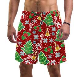 WOSHJIUK Herren-Shorts,Badehose,schnell trocknend,Baum Schneeflocken Weihnachtsmuster,Board Short Outdoor Walk Beach Bademode von WOSHJIUK