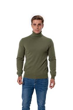 WOSICA Men's 100% Extrafine Merino Wool Knited Long Sleeve Pullover with Turtle Neck (Olive, M) von WOSICA