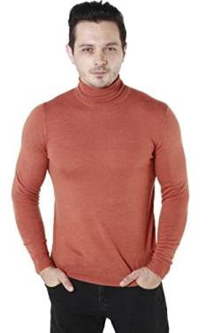 WOSICA Men's 100% Extrafine Merino Wool Knited Long Sleeve Pullover with Turtle Neck (Orange, M) von WOSICA