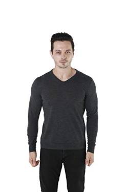 WOSICA Men's 100% Extrafine Merino Wool Knited Long Sleeve Pullover with V-Neck (Charcaol, L) von WOSICA
