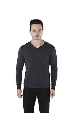 WOSICA Men's 100% Extrafine Merino Wool Knited Long Sleeve Pullover with V-Neck (Charcaol, M) von WOSICA