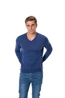 WOSICA Men's 100% Extrafine Merino Wool Knited Long Sleeve Pullover with V-Neck (Heather Blue L) von WOSICA