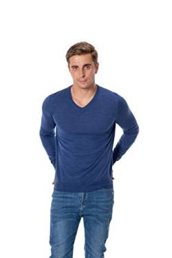WOSICA Men's 100% Extrafine Merino Wool Knited Long Sleeve Pullover with V-Neck (Heather Blue M) von WOSICA