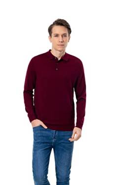 WOSICA Men's 100% Extrafine Merino Wool Long Sleeve Polo (Burgundy L) von WOSICA