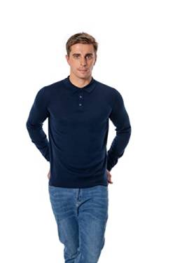 WOSICA Men's 100% Extrafine Merino Wool Long Sleeve Polo (Navy M) von WOSICA