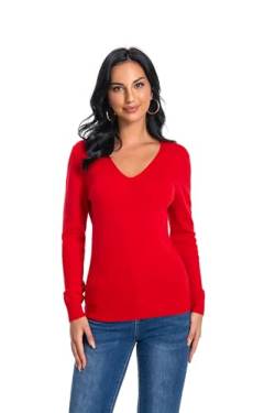 WOSICA Women‘s 100% Cashmere V-Neck Long Sleeve Pullover(Alizarin Red S) von WOSICA