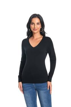 WOSICA Women‘s 100% Cashmere V-Neck Long Sleeve Pullover(Black S) von WOSICA