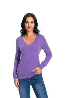 WOSICA Women‘s 100% Cashmere V-Neck Long Sleeve Pullover(Purple M) von WOSICA