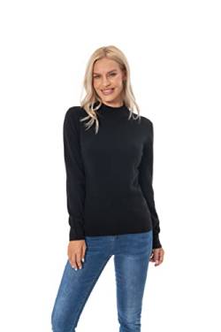 WOSICA Women's 100% Pure Cashmere Long Sleeve Pullover Mock Neck Sweater (Black L) von WOSICA