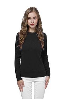 WOSICA Women's Knitted 100% Pure Cashmere Fine Knit Long Sleeve Pullover with Crew Neck (Black, L) von WOSICA