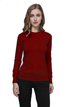 WOSICA Women's Knitted 100% Pure Cashmere Fine Knit Long Sleeve Pullover with Crew Neck (Garnet, L) von WOSICA