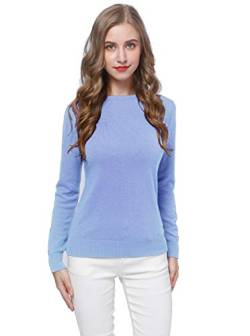 WOSICA Women's Knitted 100% Pure Cashmere Fine Knit Long Sleeve Pullover with Crew Neck (Light Blue, L) von WOSICA