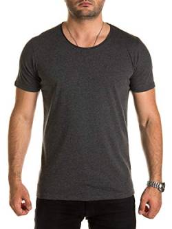 WOTEGA Einfarbige Herren T-Shirts mit Rundhalsausschnitt Nasus Basic Shirt O-Neck Rundhals Slim Fit Sommer, Grau (Raven 190000), L von WOTEGA