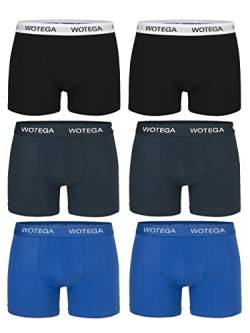 WOTEGA Joe - 6er Pack Unterhosen Herren - Männer Boxershorts Baumwolle - Basic Unterwäsche - Retroshorts Stretch, Schwarz, Grau, Blau (Mix2), 3XL von WOTEGA