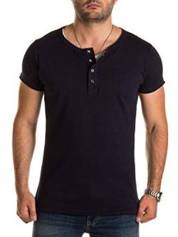 WOTEGA Tshirts Herren in 2-in-1 Optik Blaue Sommer T-Shirts Männer blaues Vintage Shirt Rundhals und V-Neck Ausschnitt, Blau (Night Sky 193924), XXL von WOTEGA