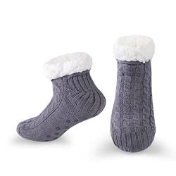 WOTENCE Damen Hausschuhe Socken ABS Sohle Nicht Gleiten Strick Fleece Gefütterte Warme Anti-Rutsch Socken Winter Socken Haussocken Home(Grau) von WOTENCE