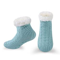 WOTENCE Damen Hausschuhe Socken ABS Sohle Nicht Gleiten Strick Fleece Gefütterte Warme Anti-Rutsch Socken Winter Socken Haussocken Home(Grün) von WOTENCE