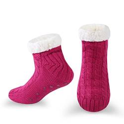 WOTENCE Damen Hausschuhe Socken ABS Sohle Nicht Gleiten Strick Fleece Gefütterte Warme Anti-Rutsch Socken Winter Socken Haussocken Home(Rose) von WOTENCE