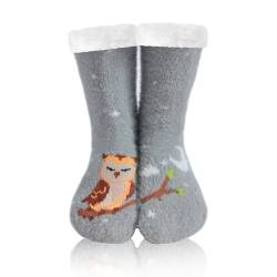 WOTENCE Hausschuhe Socken Damen Wollsocken Wintersocken Soft Warm Niedlichen Tier Winter Anti-Rutsch Socken Damen Thermosocken(Eule Grau)… von WOTENCE