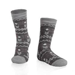 WOTENCE Herren Warme Dicke Wintersocken Anti Rutsch Sohle,Flauschig Thermo Socken Innenfrottee Hausschuhe Socken（Gestreift Grau）… von WOTENCE