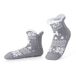 WOTENCE Herren Warme Dicke Wintersocken Anti Rutsch Sohle,Flauschig Thermo Socken Innenfrottee Hausschuhe Socken (Christmas Tree) von WOTENCE