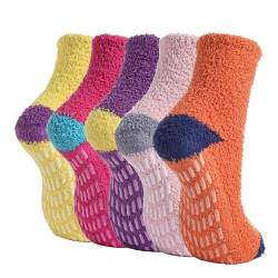 WOTENCE Rutschfeste Socken Kuschelsocken für Damen Flauschige Wintersocken Warme Slippersocken (5 Pairs Multicolor) von WOTENCE