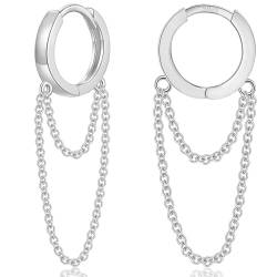 WOVEE Creolen Silber 925 mit Kette Anhänger Chain Klein 8mm Ohrringe Silber 925 Hängend Ohrringe mit Kette Verbunden Silberohrringe 925 Damen Herren von WOVEE