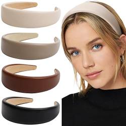 Leder-Stirnband für Damen – 4 Stück breite Stirnbänder Mode dicke Haarreifen Diademas Para Mujer De Moda Haarschmuck von WOVOWOVO