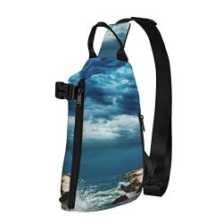 WOWBED Leuchtturm SeasidePrinted Crossbody Sling Bag Mehrzweck-Rucksack für Reisen Wandern Outdoor Sport, Schwarz, Einheitsgröße von WOWBED