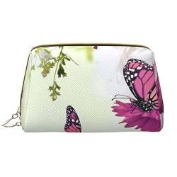 WOWBED Make-up-Tasche aus Leder, mit Blumenmotiv und Schmetterling, groß, für Reisen und Make-up, Organizer, Kosmetikpinsel, Tasche für Frauen und Mädchen, Weiss/opulenter Garten, Einheitsgröße von WOWBED