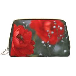 WOWBED Make-up-Tasche mit roten Blumen, bedruckt, Leder, groß, für Reisen und Mädchen, Weiss/opulenter Garten, Einheitsgröße von WOWBED