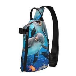 WOWBED Ocean DelphinPrinted Crossbody Sling Bag Mehrzweck-Rucksack für Reisen Wandern Outdoor Sport, Schwarz, Einheitsgröße von WOWBED