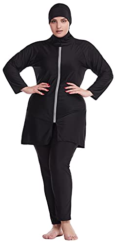 WOWDECOR Muslimische Badeanzüge für Frauen Plus Size, Vollständige Abdeckung Burkini Abnehmbarer Hijab, Black, 3XL von WOWDECOR