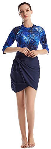 WOWDECOR Muslimischer Badeanzug Damen, 2 Stücke Bescheidener Badeanzug Kurzarm Badebekleidung mit Baderock Set, Navy Blue, L von WOWDECOR