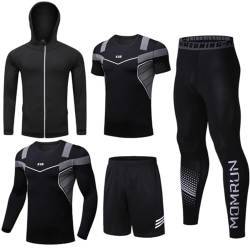 WOWEI Sportbekleidung Herren Kompressionsanzug Sportanzug Set Trainingsanzug 5 Stücke Schnelltrocknend Sportswear Herren Activewear Laufkleidung Atmungsaktives Gym Running (SPC-17, L) von WOWEI