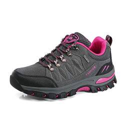 Wowei Wanderschuhe Outdoor wasserdicht, atmungsaktiv, rutschfest, Trekking-Stiefel, Spaziergänge, Reisen, Sneaker, für Damen und Herren, - Grau/Rosa/Rot. - Größe: 36 EU von WOWEI