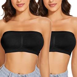 WOWENY 2-Stück Damen Bandeau BH Trägerlos Gepolstert Tube Top BHS Traegerloses Bustier Nahtlos Bralette Atmungsaktiver Strecken(Schwarz, M) von WOWENY