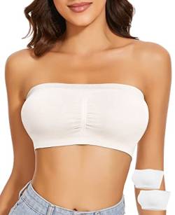 WOWENY 2-Stück Damen Bandeau BH Trägerlos Gepolstert Tube Top BHS Traegerloses Bustier Nahtlos Bralette Atmungsaktiver Strecken(Weiss, S) von WOWENY