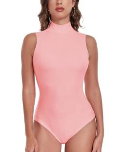 WOWENY Ärmellos Body Damen Stehkragen Shirt Elegant Rolli Tank Tops Basic Stretch Rollkragen Bodysuits Gerippt[Rosa, L] von WOWENY