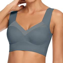 WOWENY BH Damen Ohne Bügel BH Rückenfrei Sexy Vollschalen BH Unterwäsche Schlaf Bustier Breite Träger Bralette Komfort Weicher Klassischer BH Dunkel Grau XXL von WOWENY