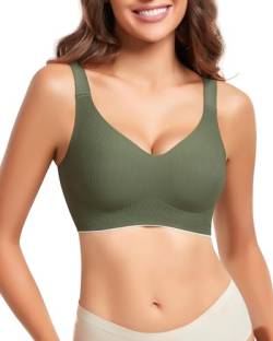 WOWENY BH Damen Ohne Bügel Bustier Damen Bügelloser BH Bralette Soft BH Komfort Unsichtbarer Seamless BH Grün L von WOWENY