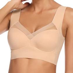 WOWENY BH Damen Ohne Bügel Schlaf Bustier Push up Damen Bralette T Shirt BH Schalen BHS Bügelloser Still Klassischer BH Top Rückenfrei Komfort Weich Beige XXL von WOWENY