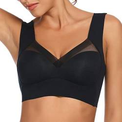 WOWENY BH Damen Ohne Bügel Schlaf Bustier Push up Damen Spitze Bralette T Shirt BH Schalen BHS Bügelloser Still Klassischer BH Top Bralette Komfort Weicher Seamless Schwarz L von WOWENY