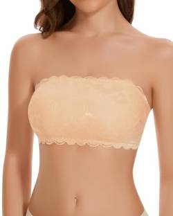 WOWENY BH Spitze Damen Trägerlos Büstenhalter ohne Träger oder Durchsichtige Träger Tube Top BH Oberteil Bandeau mit eingefügten Pads von WOWENY