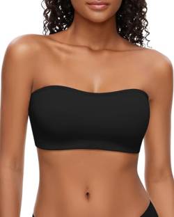 WOWENY Bandeau Top Damen BH Ohne Bügel Trägerlos BH Rückenfrei mit Transparent Träger Strapless Bra Unsichtbarer BH Nahtlose Tube Top Schwarz L von WOWENY