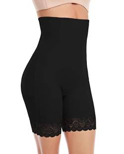 WOWENY Bauchweg Unterhose Damen Shapewear mit Bein Hose Kurz Spitze Miederhose Stark Formend Figurformende Miederpants Unterwäsche Hohe Taille(Schwarz, L) von WOWENY