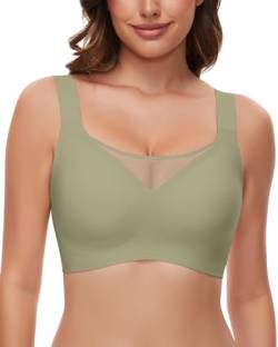 WOWENY Bügelloser BH Damen Gepolstert Vollschalen BH Ohne Bügel mit Polster Nahtloser Bustier Bralette Atmungsaktive Weich(Grün, XL) von WOWENY