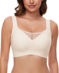 WOWENY Bügelloser BH Damen Gepolstert Vollschalen BH Ohne Bügel mit Polster Nahtloser Bustier Bralette Atmungsaktive Weich(Nackt, XL) von WOWENY