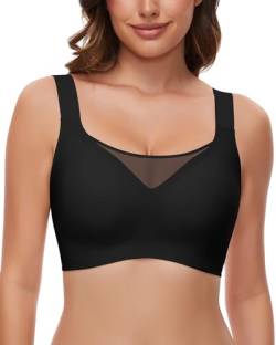 WOWENY Bügelloser BH Damen Gepolstert Vollschalen BH Ohne Bügel mit Polster Nahtloser Bustier Bralette Atmungsaktive Weich(Schwarz, XL) von WOWENY