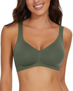 WOWENY Damen BH ohne Bügel Bequemer Seamless BHS trägerverstellbarer Softschalen BH Minimizer-BHS Seamless Push Up Tshirt BH Soft,Grün,M von WOWENY